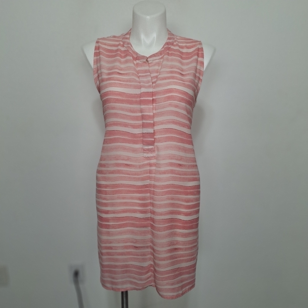 Vince Camuto Pink White Coquette Romantic Round Neck Striped Shift Dress Size XL